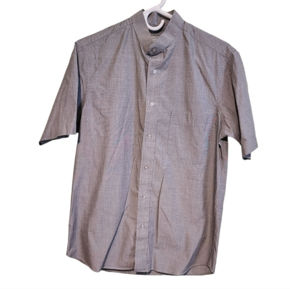 Daswani Men's Light‎ Gray Short Sleeve Button Front Banded Collar Medium Shirt